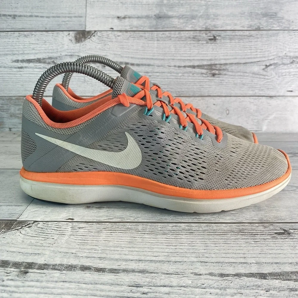 Nike Flex 2016 Run Shoes Womens 8 Gray Orange Athletic Running Road Racing Nice